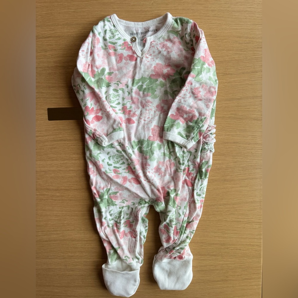 Organic Burts Bees Floral Baby Sleeper and One Piece with Ruffle Bottom